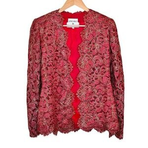 Vintage Liancarlo Saks Red Silk Lace Jacket Womens Size 4 Cocktail Formal
